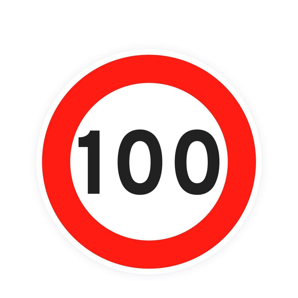 Speed limit 100 round road traffic icon sign flat style design vector illustration isolated on white background.