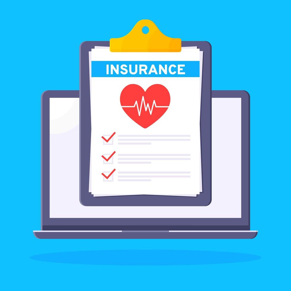 Laptop notebook with medical insurance claim form on it. vector