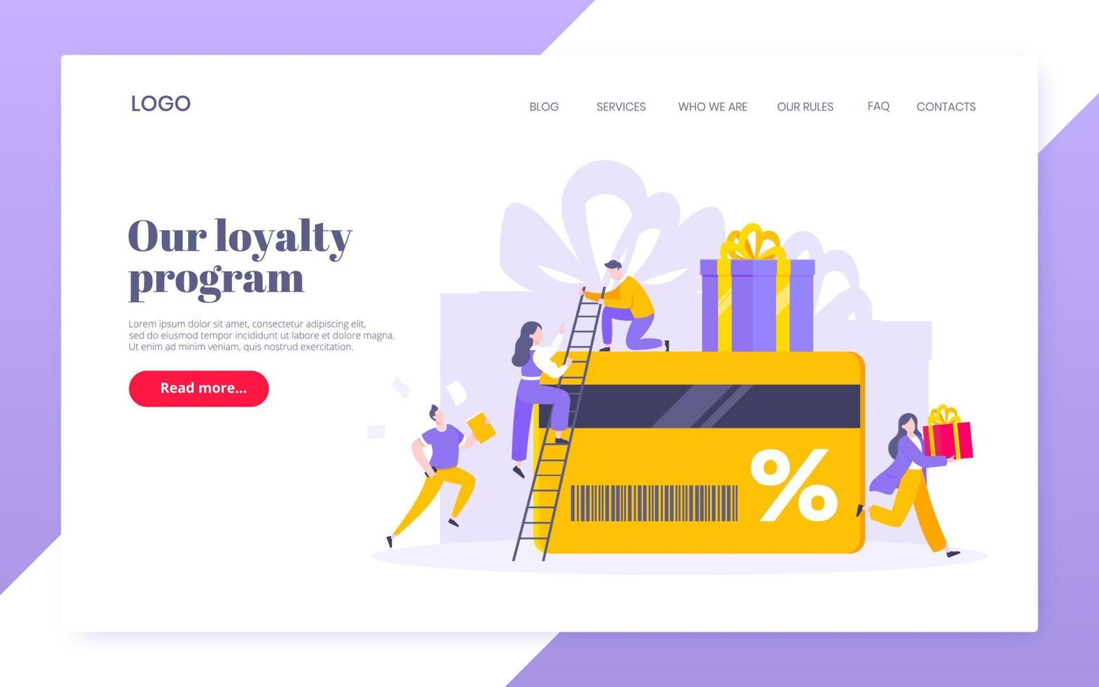 Get loyalty card and customer service business concept flat design vector illustration.
