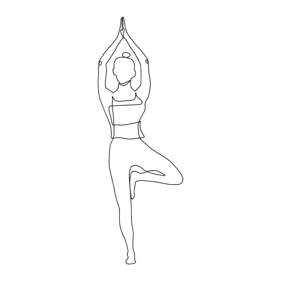 continuous line drawing of a woman's fitness yoga concept vector health illustration. It's International Day of Yoga.