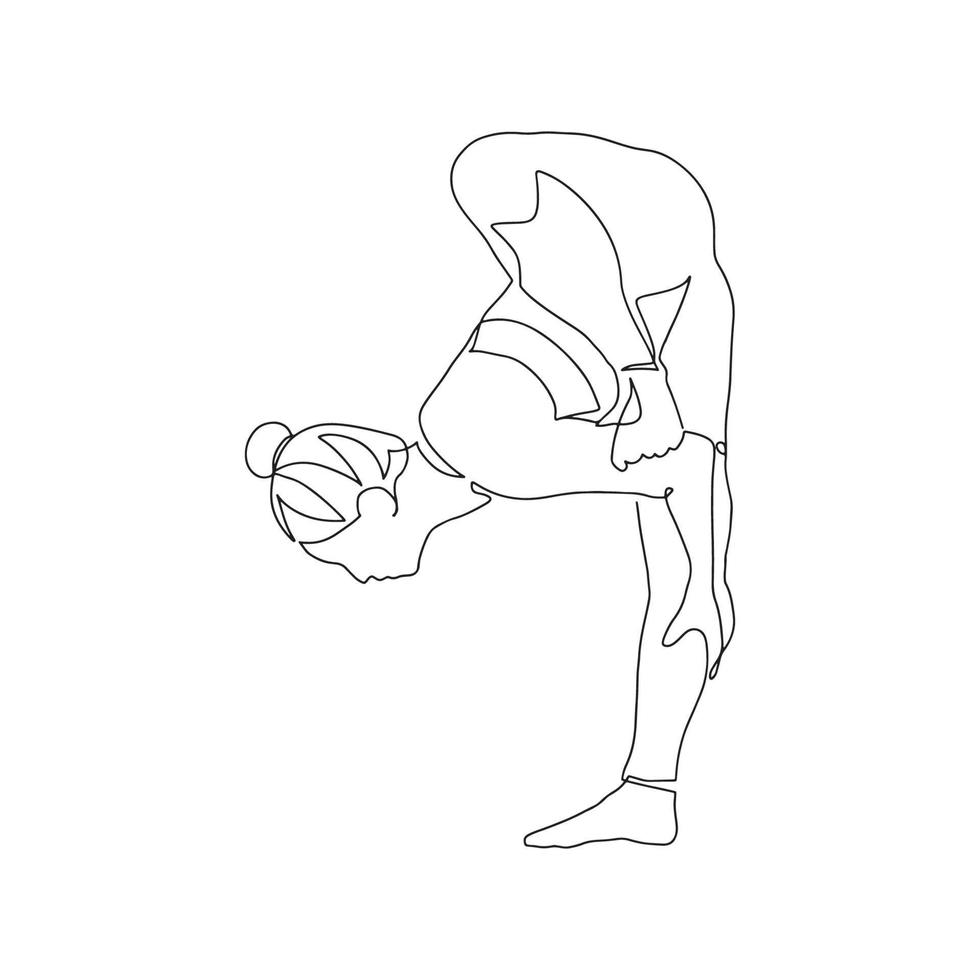 continuous line drawing of a woman's fitness yoga concept vector health illustration. It's International Day of Yoga.