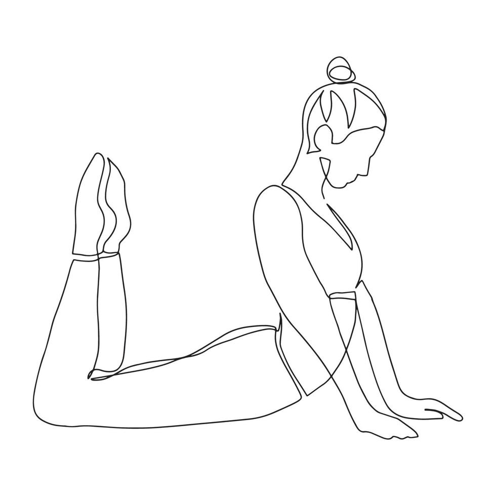 dibujo de línea continua de la ilustración de salud vectorial del concepto de yoga de fitness de una mujer. es el día internacional del yoga. vector