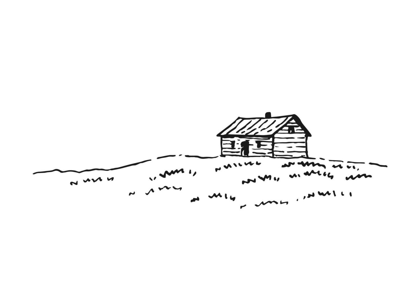 paisaje con casa de campo. ilustración dibujada a mano convertida en vector. vector