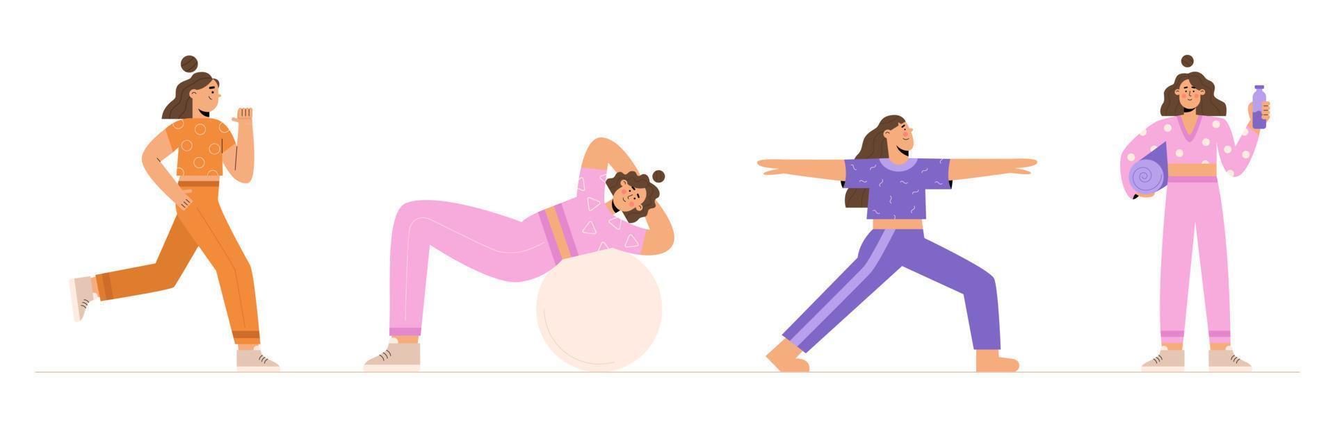 Set of women doing sports vector