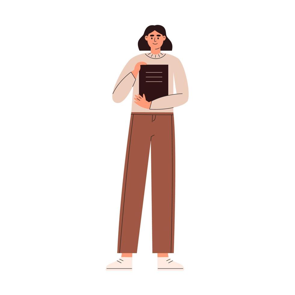 Young woman standing and holding book vector