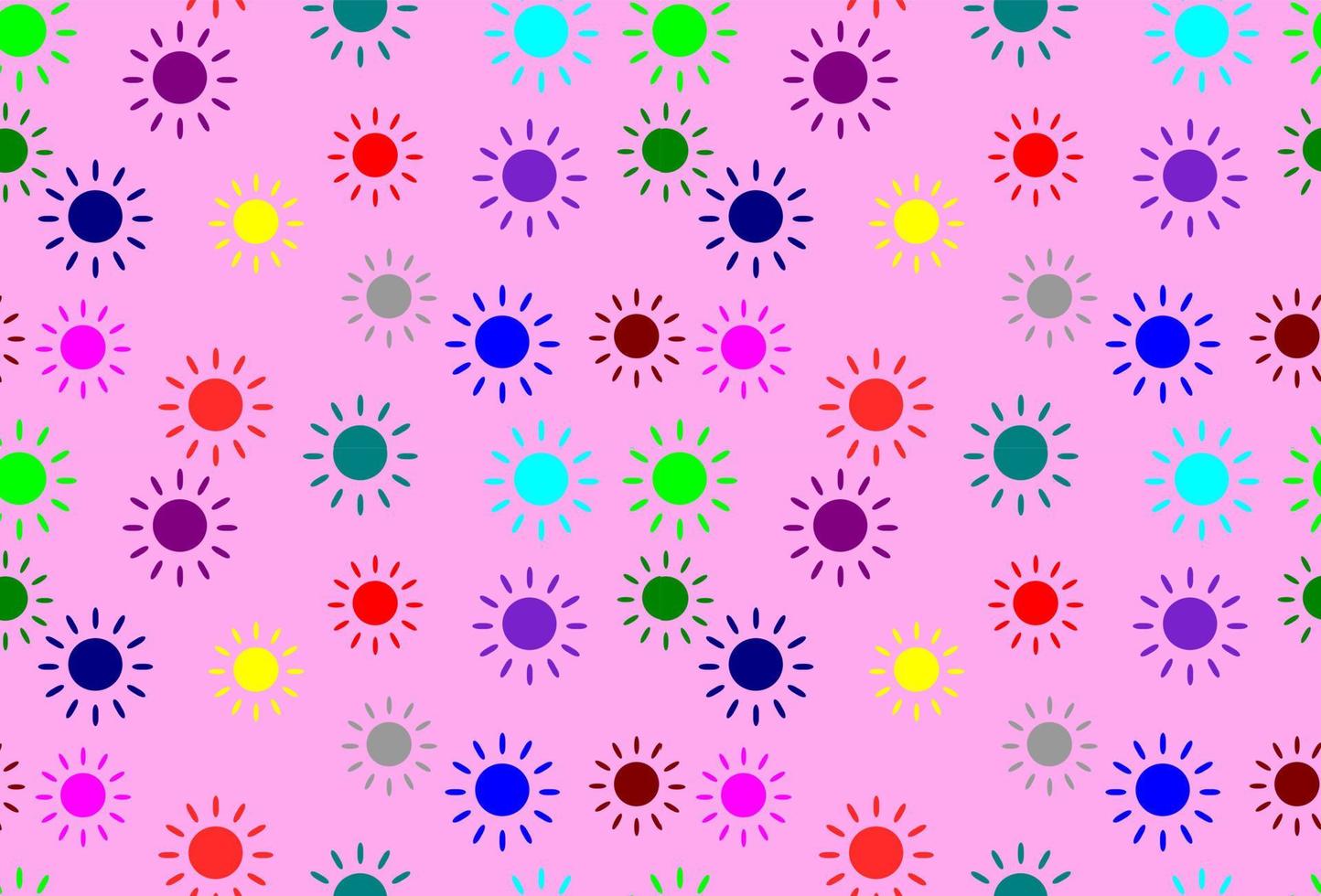 Cute seamless pattern, vector design. Colorful suns or flowers on pink or purple background. Use as paper, cloth, textile, wrapping printing industrial. Happiness, baby, nice, celebration, It's a girl