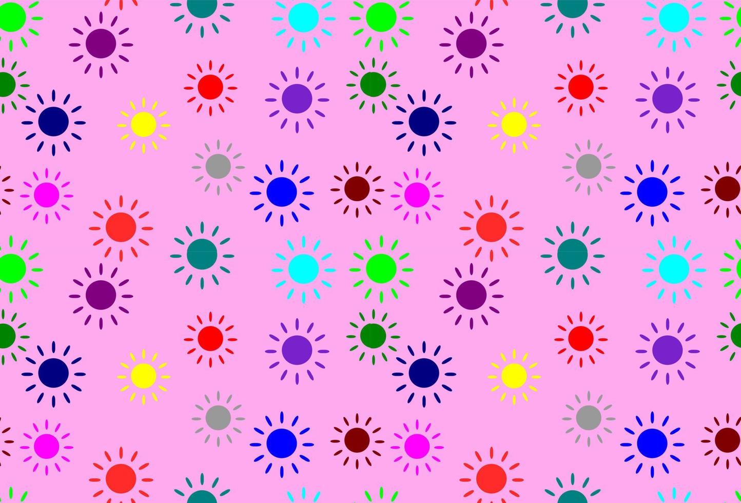 Cute seamless pattern, vector design. Colorful suns or flowers on pink or purple background. Use as paper, cloth, textile, wrapping printing industrial. Happiness, baby, nice, celebration, It's a girl