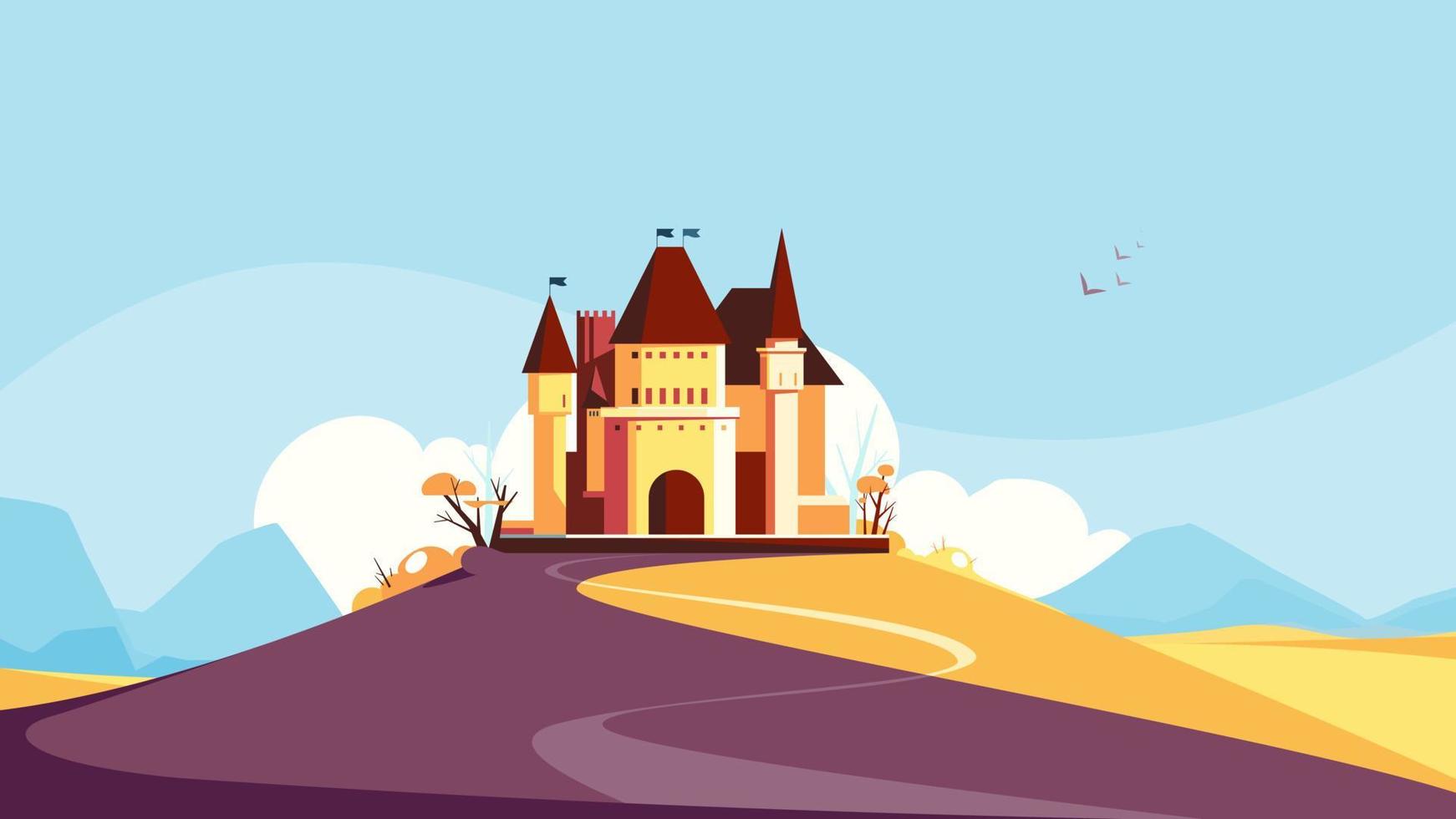 castillo en la colina en la temporada de otoño. vector