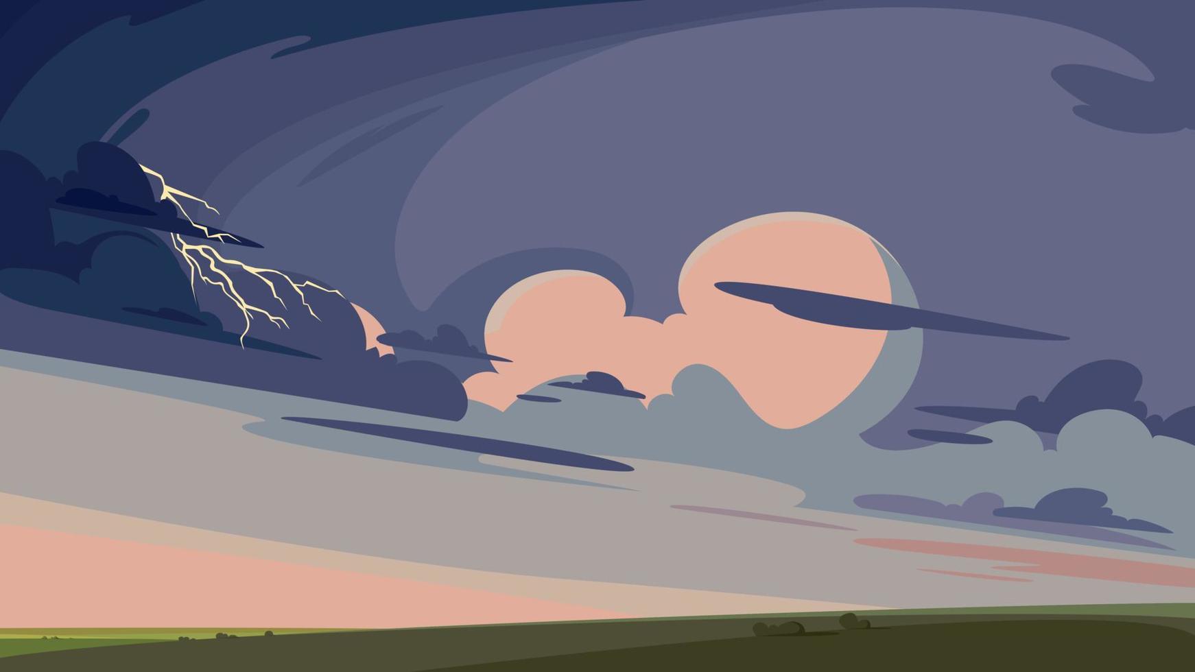 Thunderstorm at sunset. vector