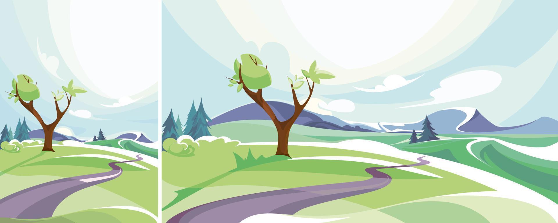 escena al aire libre de primavera. paisaje natural en diferentes formatos. vector