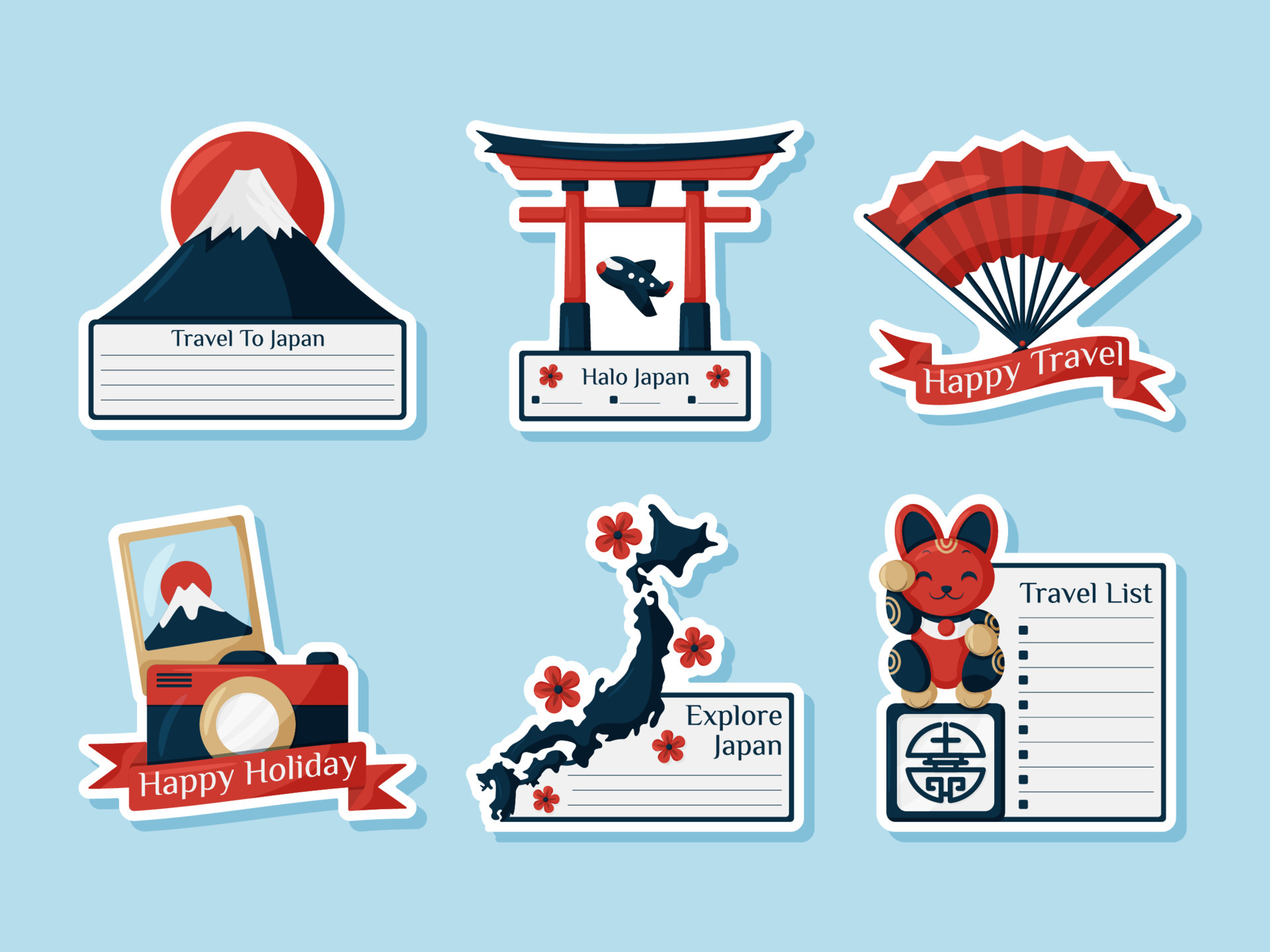 Japan Travel Sticker Set 7119517 Vector Art at Vecteezy