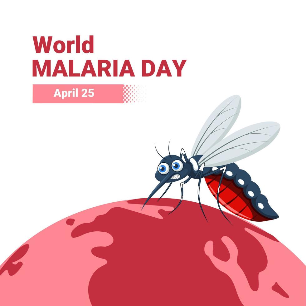 Vector illustration of a mosquito on a red globe, as a banner or poster, world malaria day, or world dengue fever day.