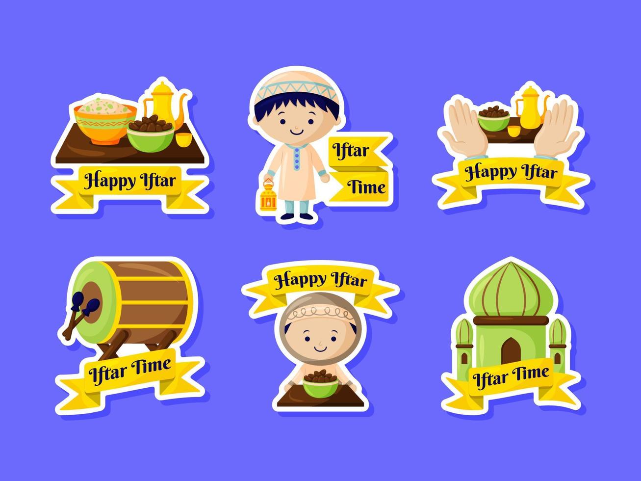 Happy Iftar Sticker Set vector