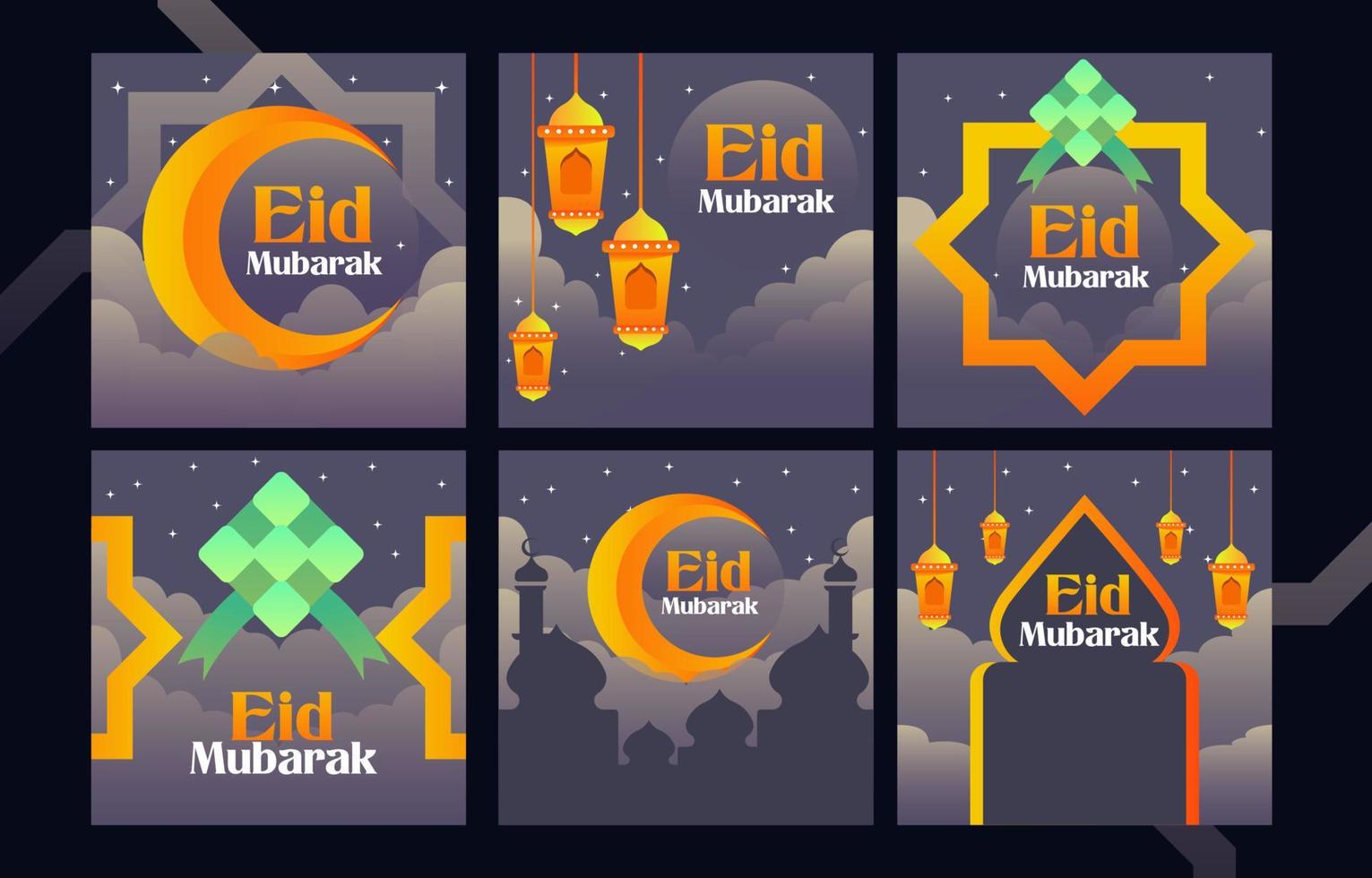 Night Stars Islamic Eid Mubarak Social Media vector