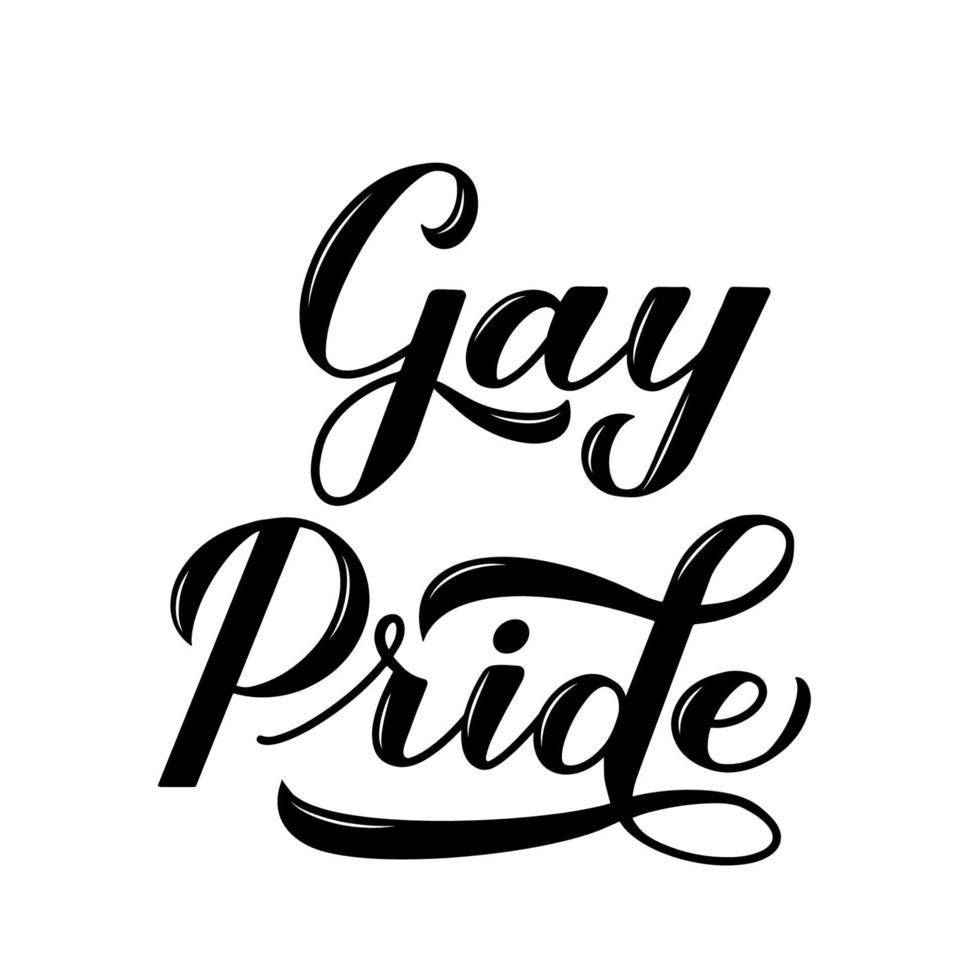 Letras de mano de caligrafía de orgullo gay aisladas en blanco. día del orgullo, mes, concepto de desfile. lema de los derechos lgbt. plantilla vectorial fácil de editar para pancarta, afiche tipográfico, camiseta, volante, pegatina, etc. vector