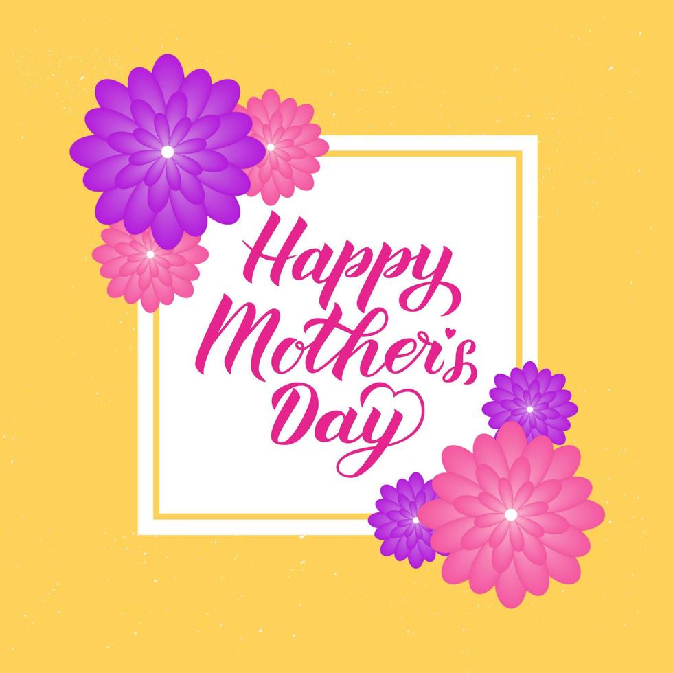 Happy Mother s Day calligraphy lettering with colorful spring flowers. Origami paper cut style vector illustration. Template for Mothers day party invitations, greeting cards, tags, flyers, posters.