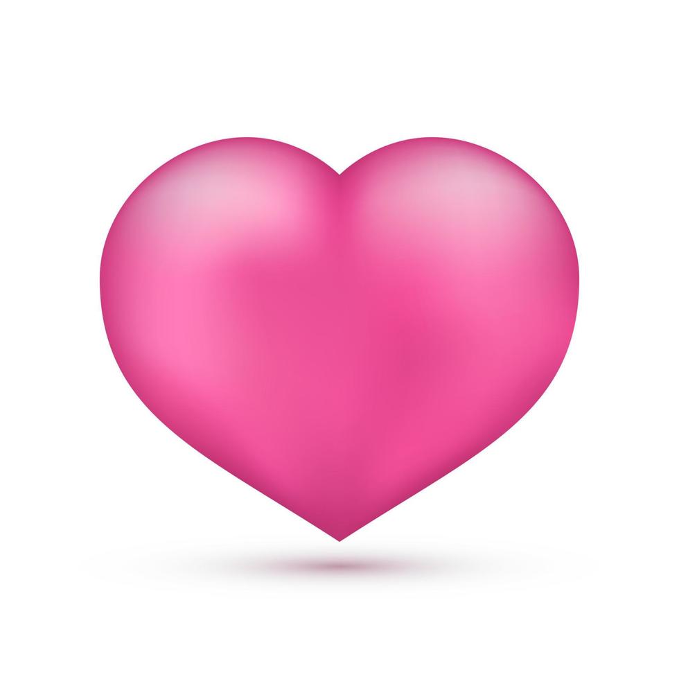 corazón rosa realista. aislado en blanco fondo de la tarjeta de felicitación del día de san valentín. icono 3d. ilustración vectorial romántica. plantilla de diseño fácil de editar. vector