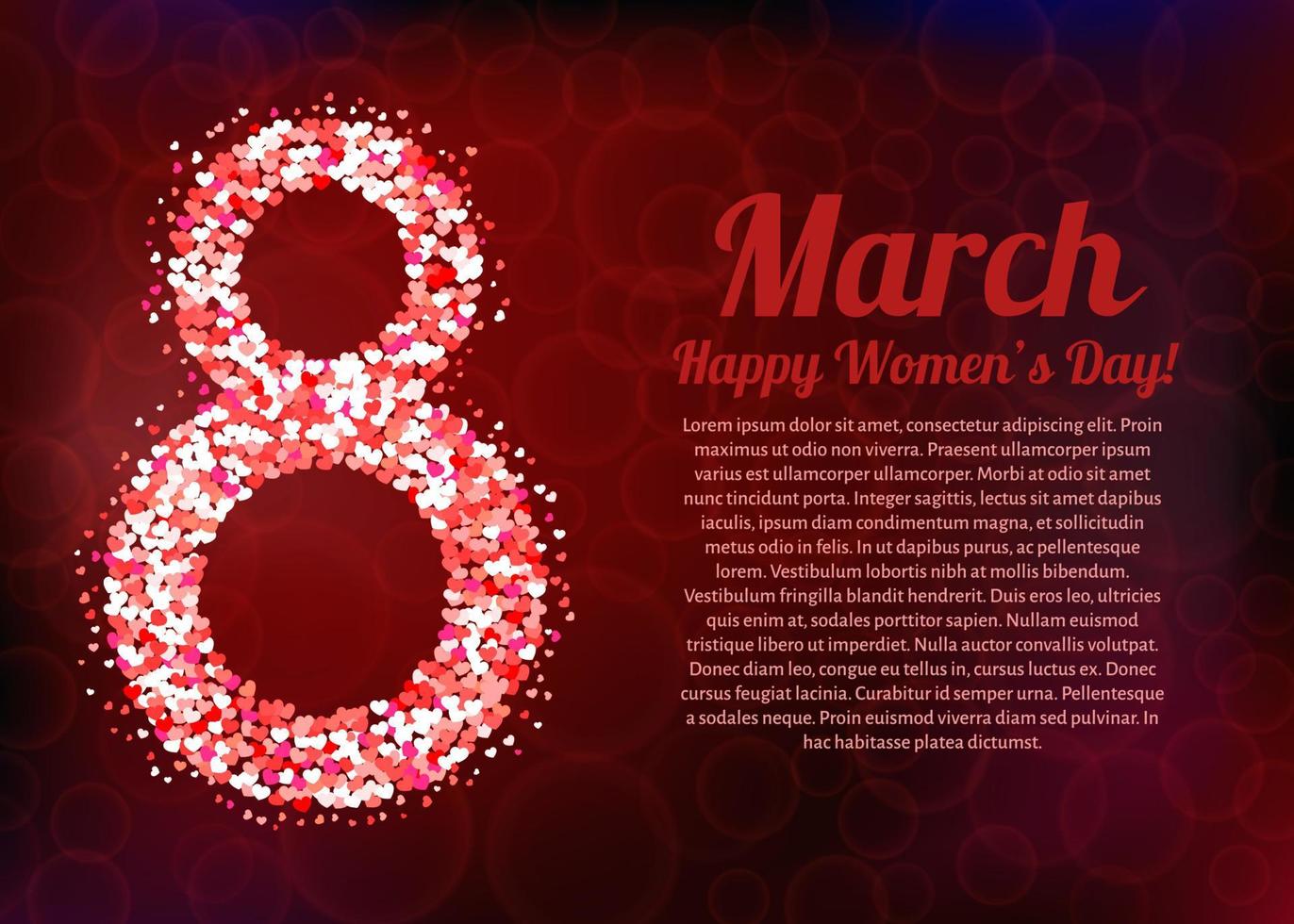 International women's day banner. March 8 bright vector illustration with hearts. Easy to edit design template for your artworks.