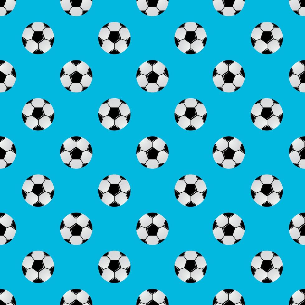 Football seamless pattern. Black and white soccer balls on light blue background. Cartoon sport vector illustration.