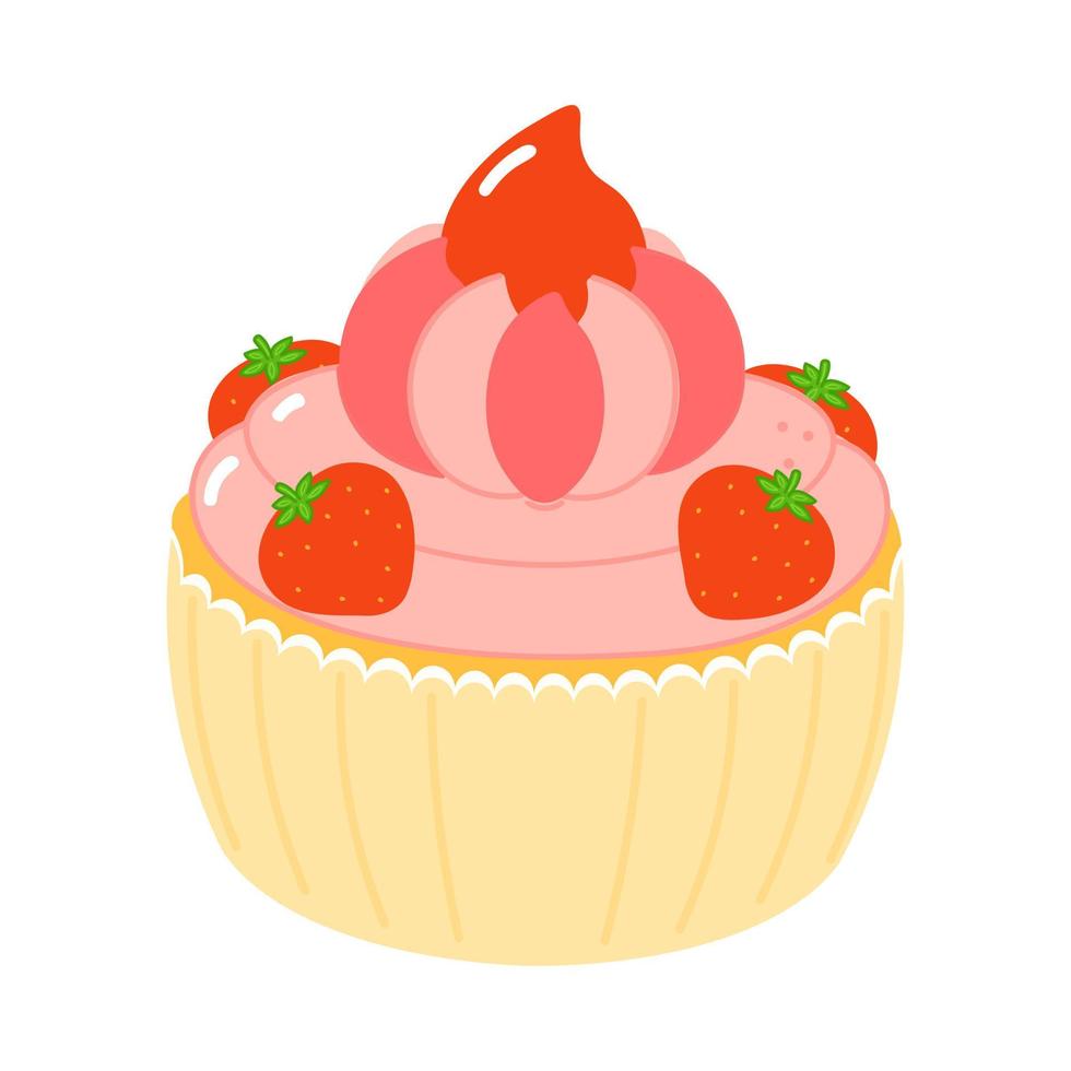 lindo pastel divertido agitando el personaje de la mano. icono de ilustración de personaje kawaii de dibujos animados dibujados a mano vectorial. aislado sobre fondo blanco. concepto de personaje de cupcake vector