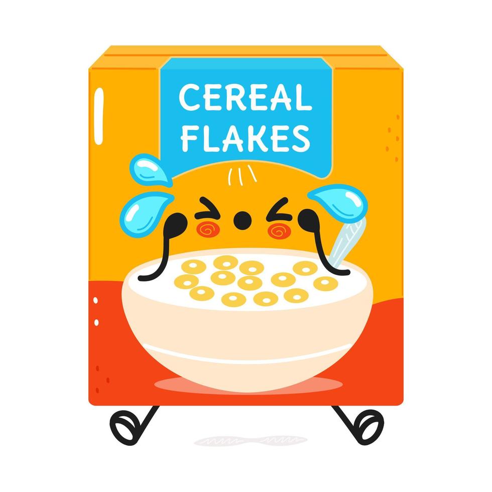 lindo personaje triste de copos de cereal. icono de ilustración de personaje kawaii de dibujos animados dibujados a mano vectorial. aislado sobre fondo blanco. triste concepto de personaje de copos de cereal vector