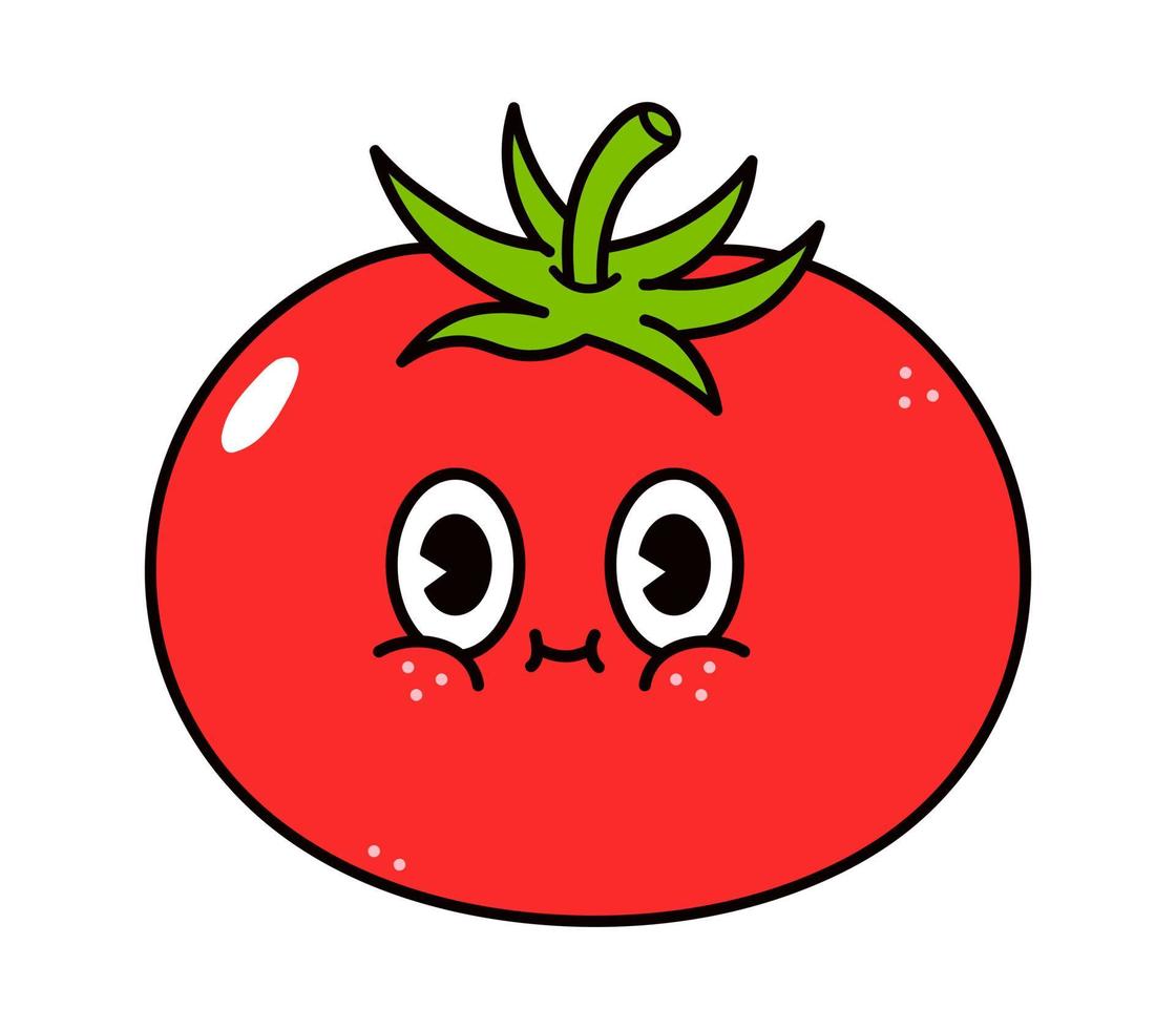 lindo personaje de tomate divertido. vector dibujado a mano dibujos animados  tradicionales vintage, retro, icono de ilustración de carácter kawaii.  aislado sobre fondo blanco. concepto de personaje de tomate 7119675 Vector  en