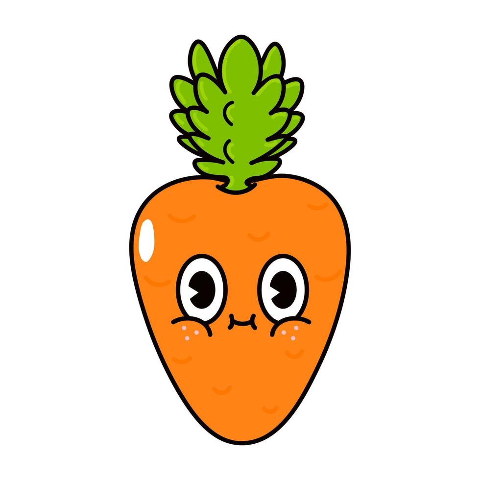 Cute funny carrot character. Vector hand drawn traditional cartoon vintage, retro, kawaii character illustration icon. Isolated on white background. Carrot character concept