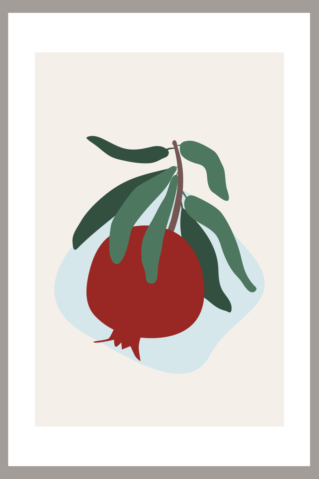 Pomegranate on a branch with leaves. Template with abstract composition of  simple shapes and fruits. Minimalism 7119700 Vector Art at Vecteezy
