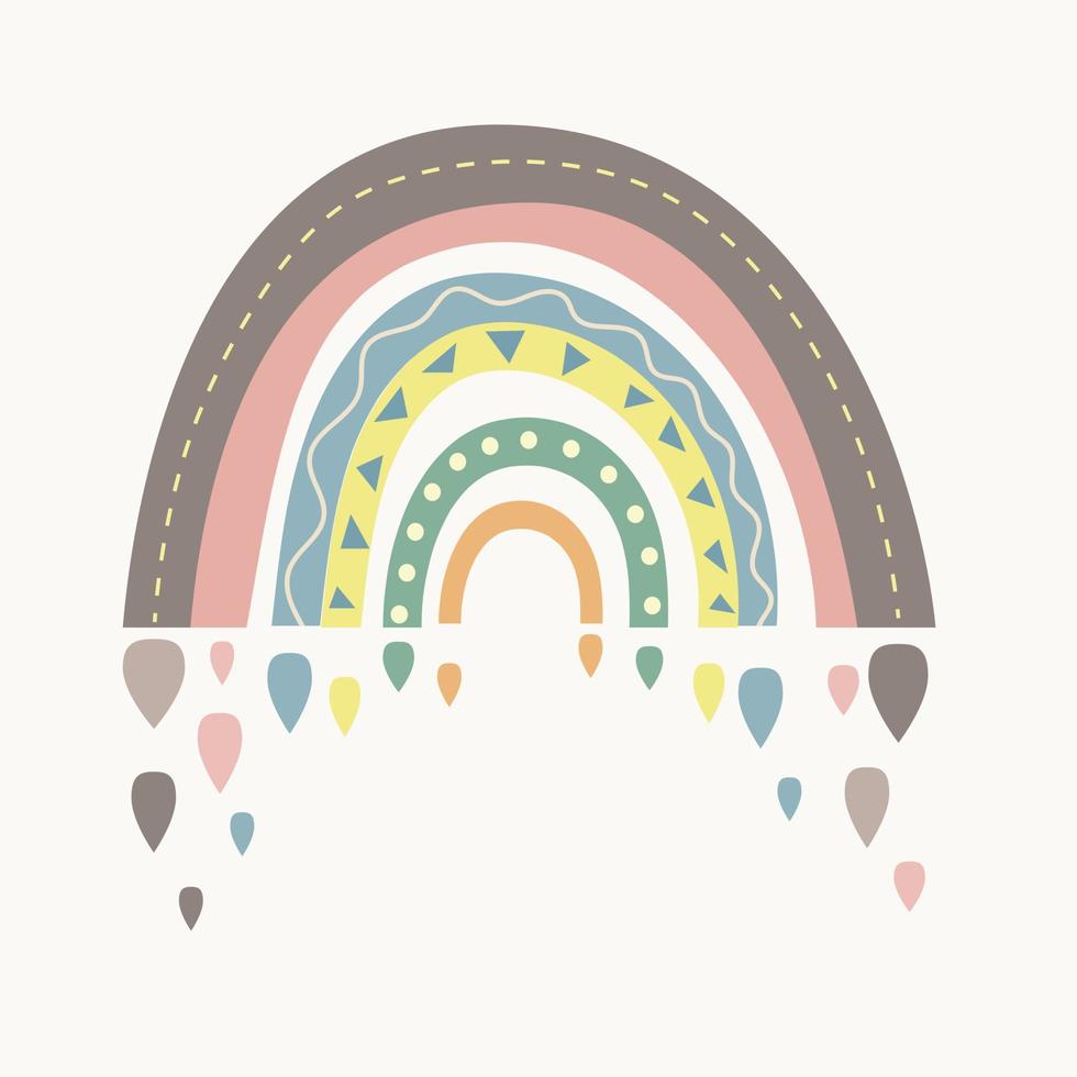 A boho style rainbow with decorative elements. Hand drawn lettering. Minimalist abstract Scandinavian design in pastel colors vector