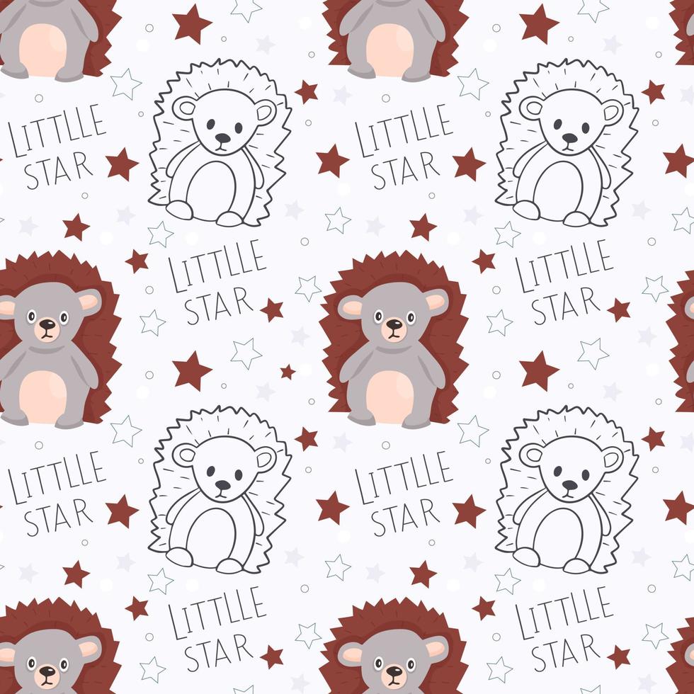 Seamless pattern with animals. Cute hedgehog with stars vector