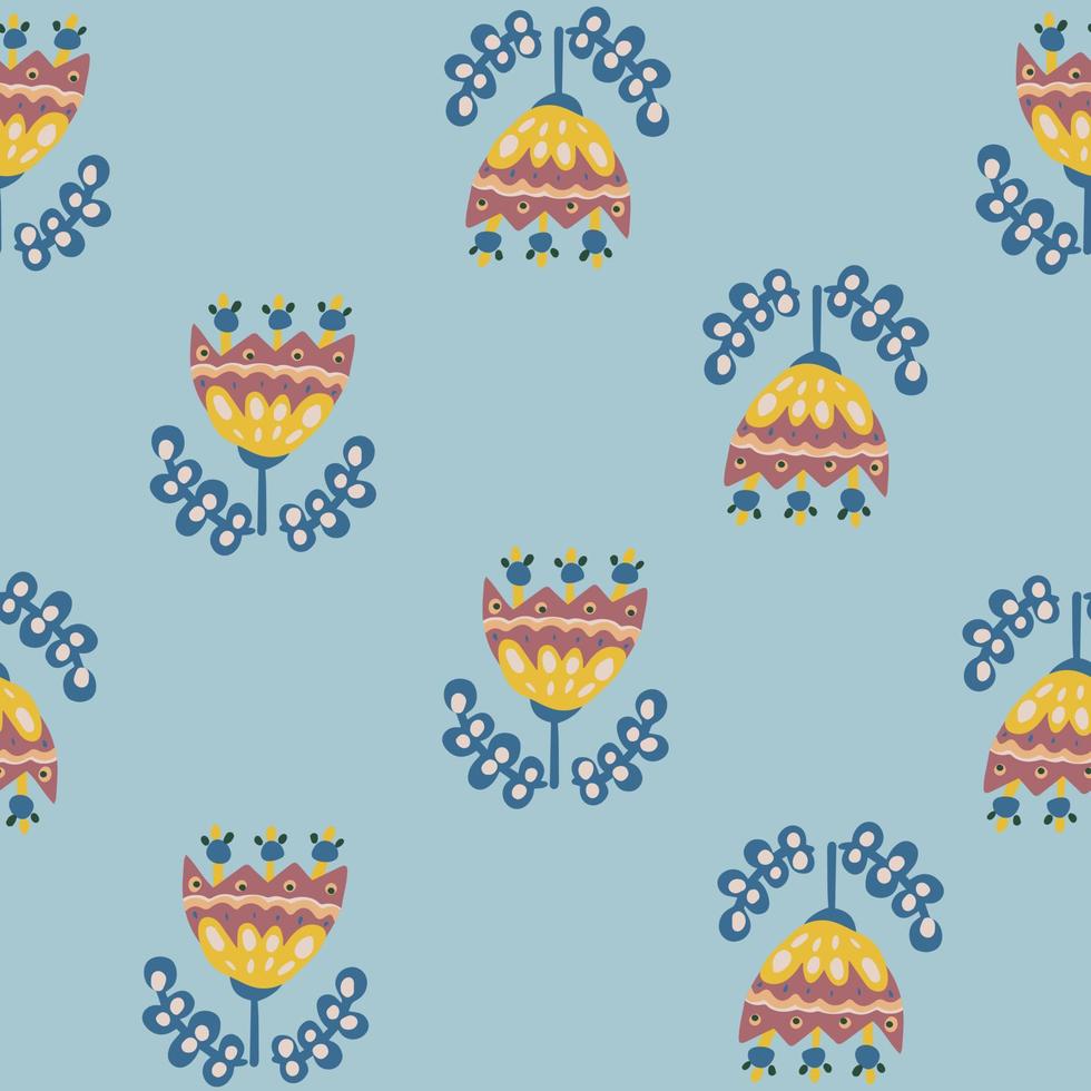 Seamless botanical floral pattern of elements in folk ethnic style vector