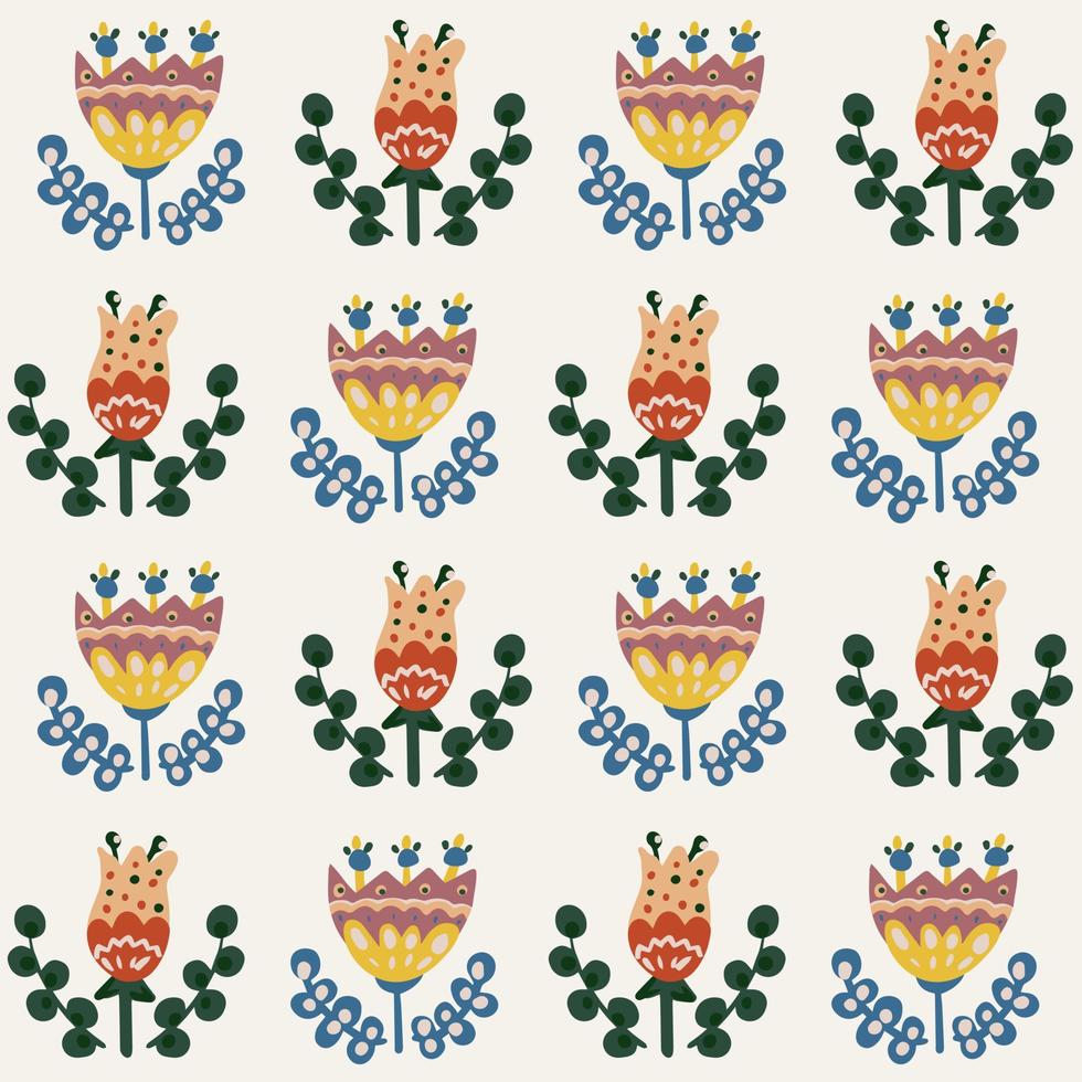 Seamless botanical floral pattern of elements in folk ethnic style vector