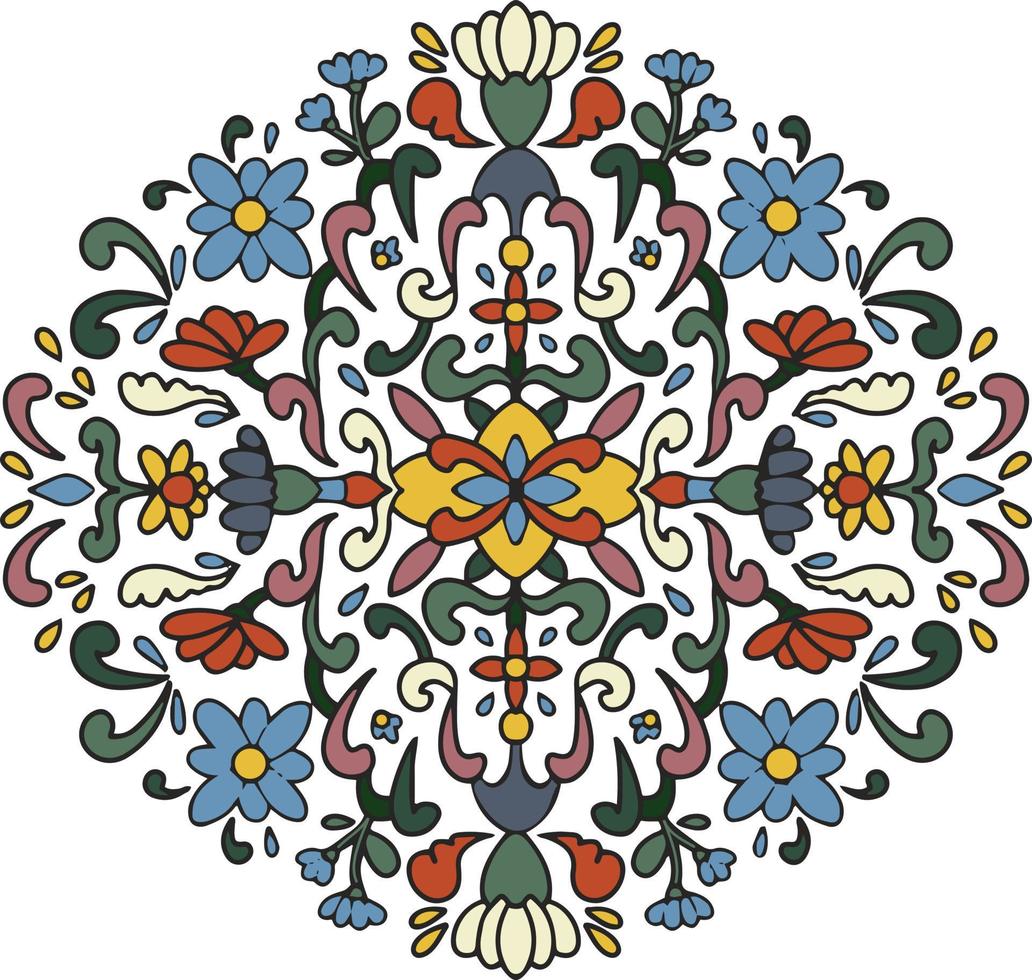 Vector, hand drawn, line art. Flowers, branches and leaves in botanical composition. Vegetal natural ornamentation. Mandala. Various abstract shapes and lines vector