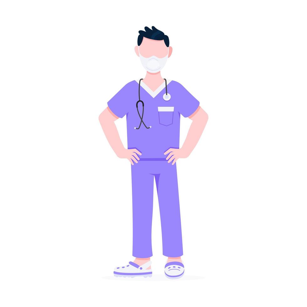 Surgeon doctor standing with stethoscope and face mask flat style design vector illustration.