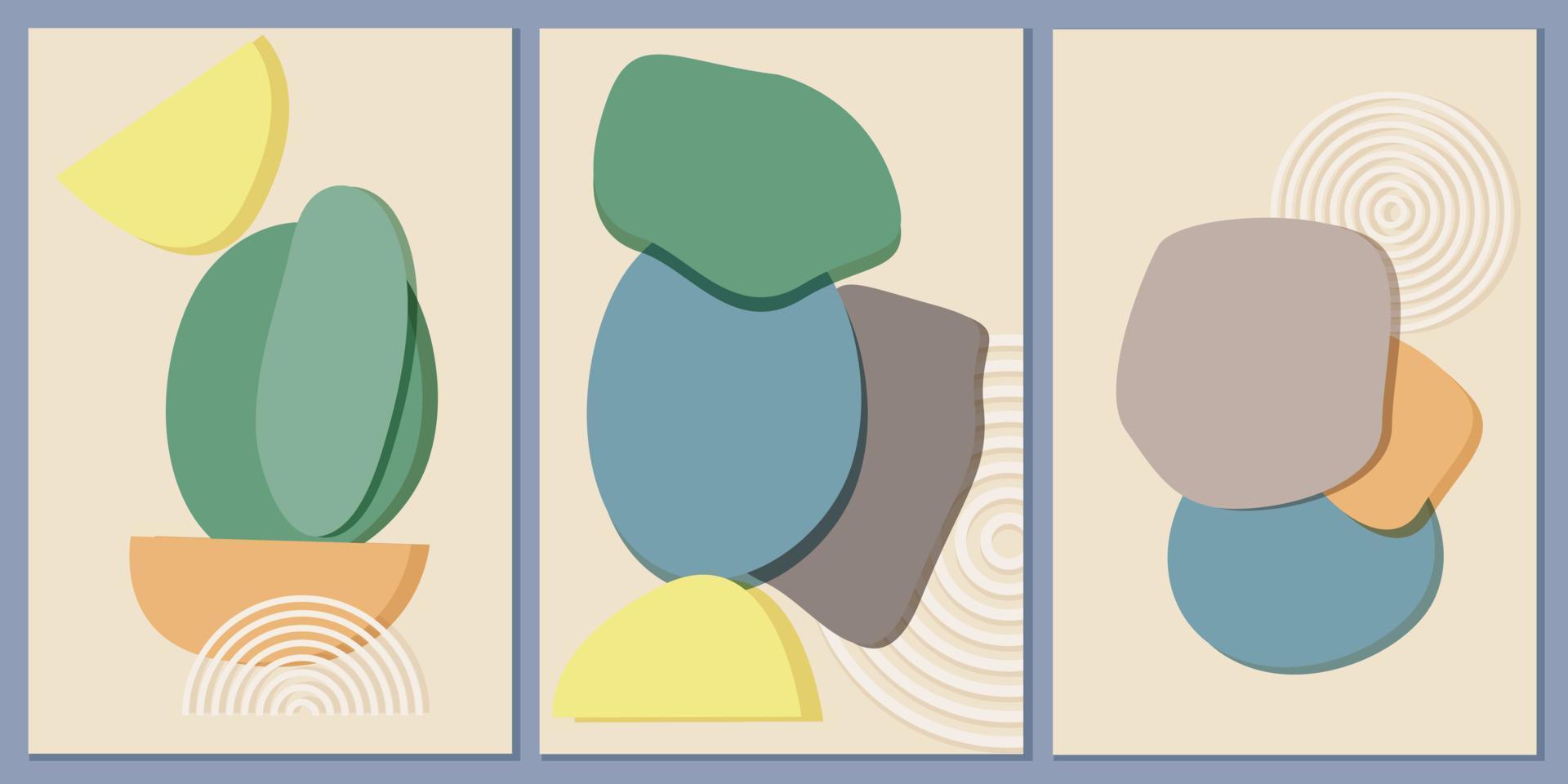 Set of modern templates with abstract composition of simple shapes. Trending collage style, minimalism. vector