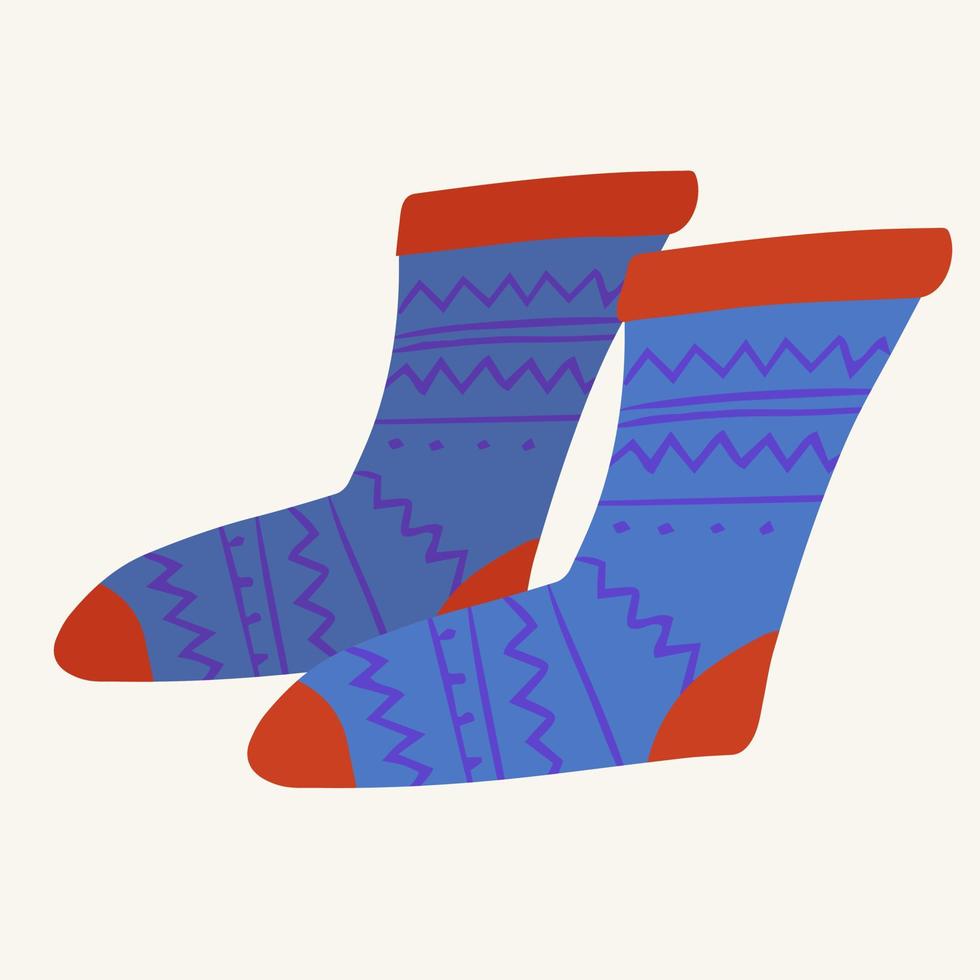 Multicolored cozy knitted socks of natural cotton. vector