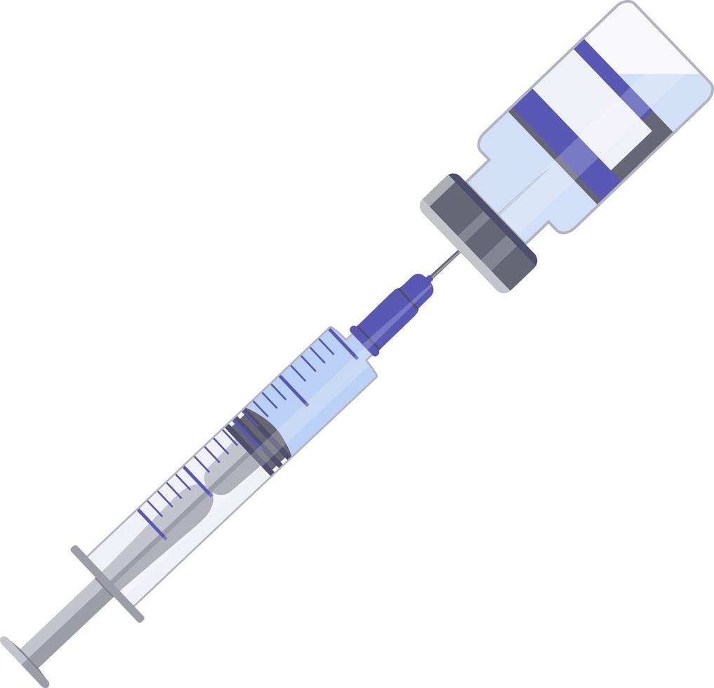 ampolla de vidrio y jeringa. Protección contra virus y enfermedades. vacuna para el coronavirus. vacunación oportuna. diseño de plantilla de una ampolla de medicamento vector