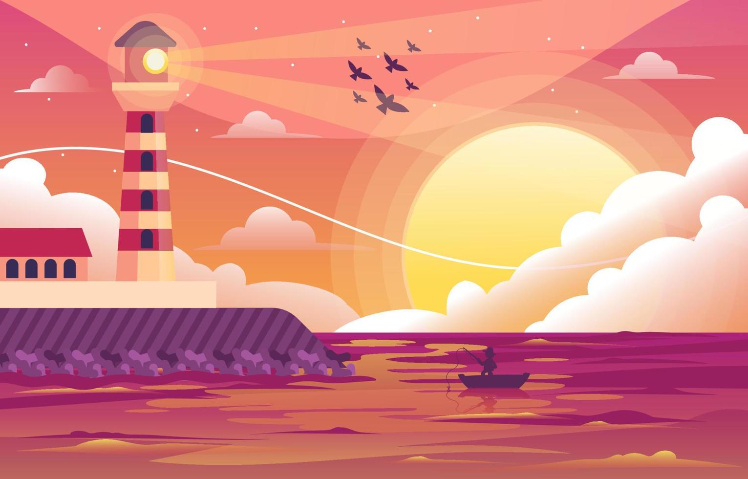 Background of Seascape with Lighthouse vector