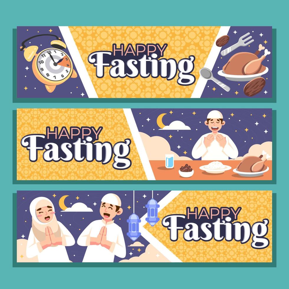 Happy Fasting Banner Set vector
