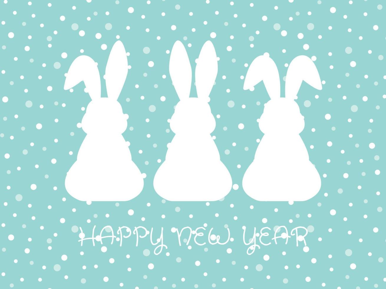 Bunny design element with snow seamless pattern background. Illustration for postcard, poster, sticker, pattern. New Year bunny, rabbits, hare. Cute animal silhouette, vector design element.