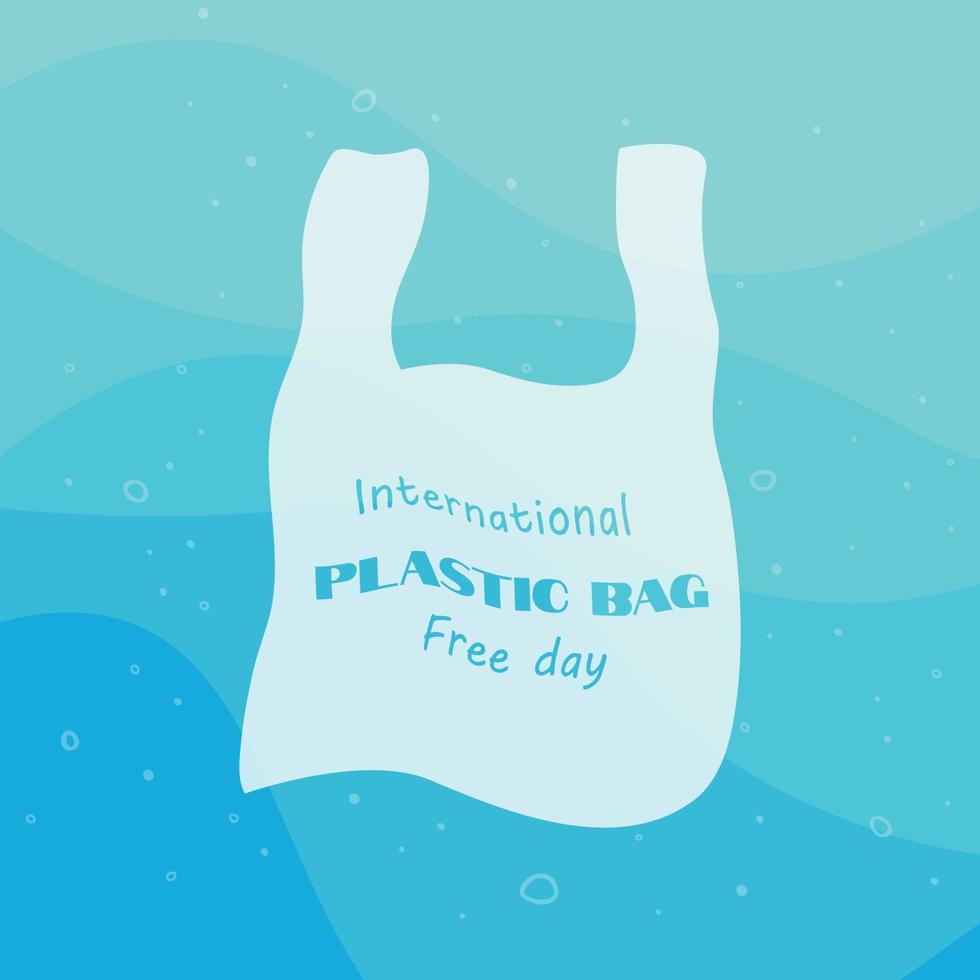 Día internacional sin bolsas de plástico. Di no al plástico. ir verde. salvar la naturaleza. salvar el océano. día mundial del océano. bolsa de plástico en el océano. pancarta vectorial vector