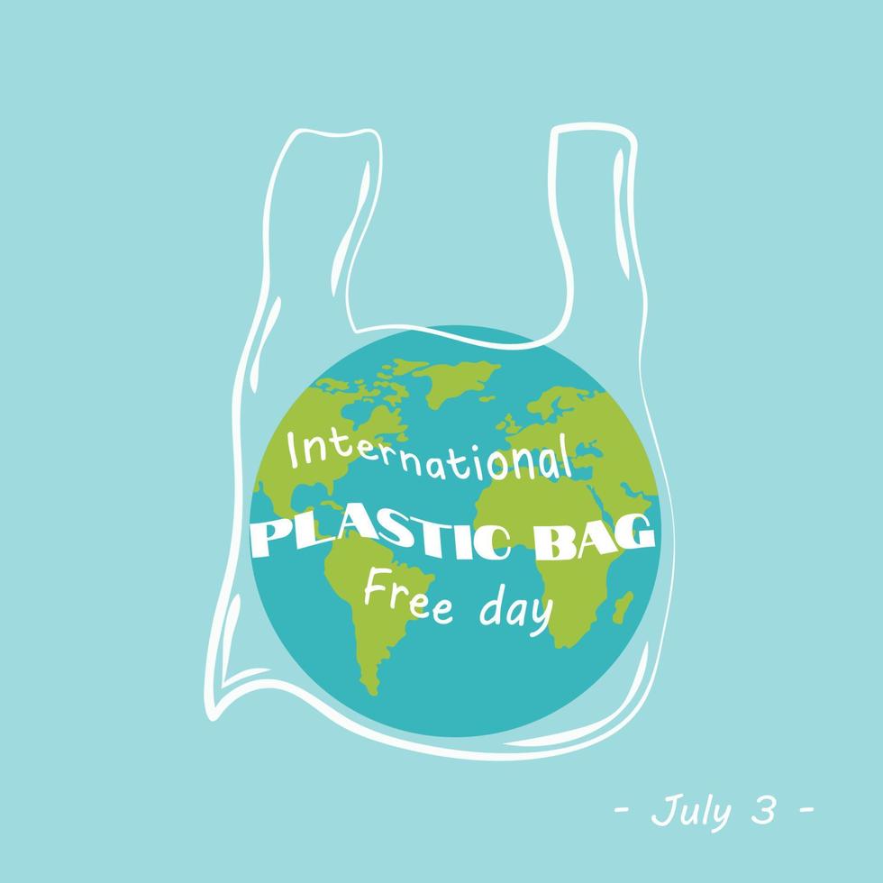 Concept of global pollution. Earth globe on plastic polythene bag. World environment day. International Plastic Bag Free Day. Earth day. vector