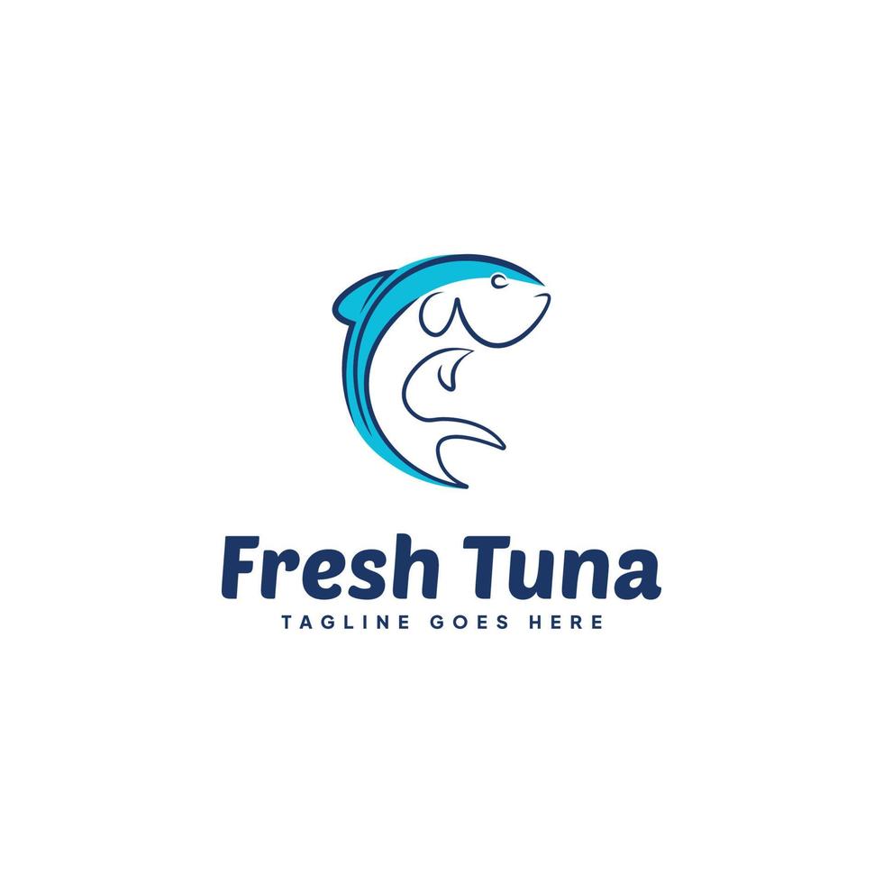 arte de línea vectorial del logotipo de pescado fresco. vector del logotipo del icono de atún.