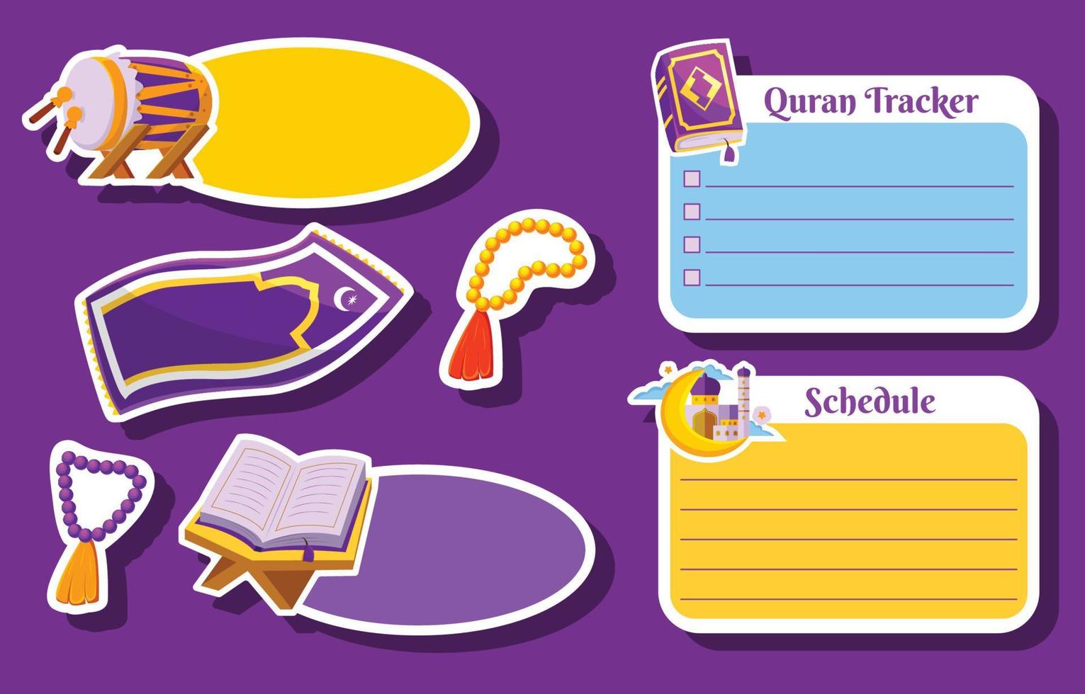 Purple Yellow Islamic Journal Sticker Set vector