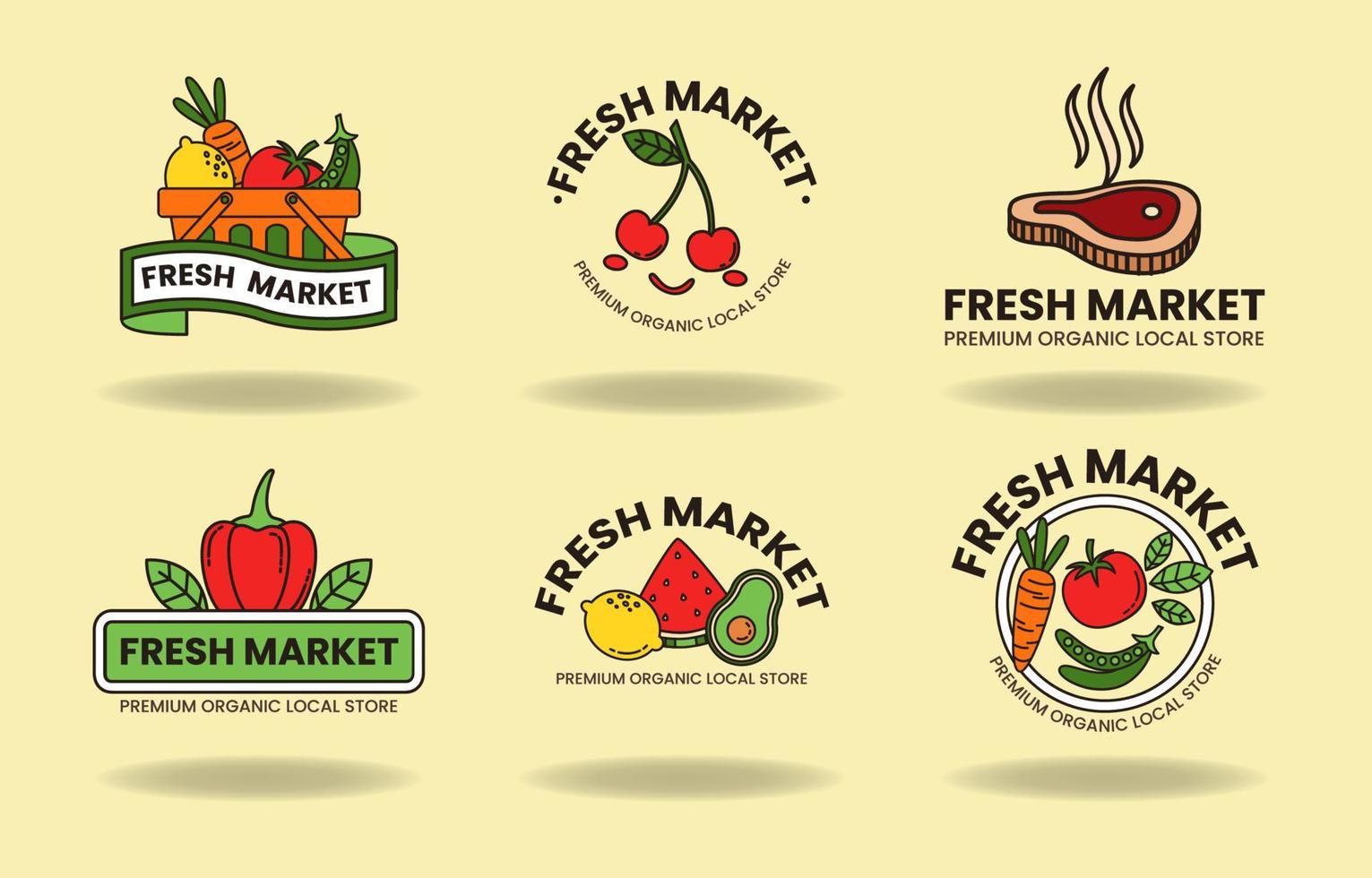 Minimalist Fresh Produce Groceries Logo Set vector