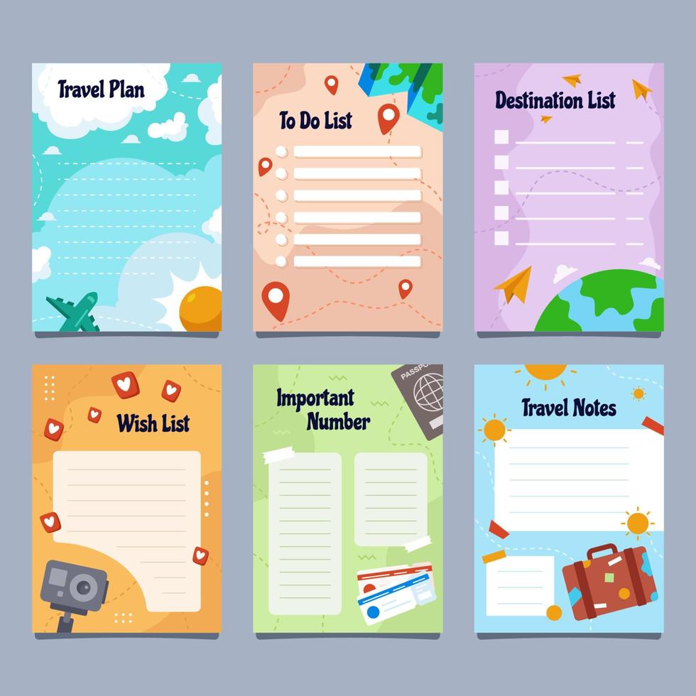 conjunto de plantillas de diario de viaje vector