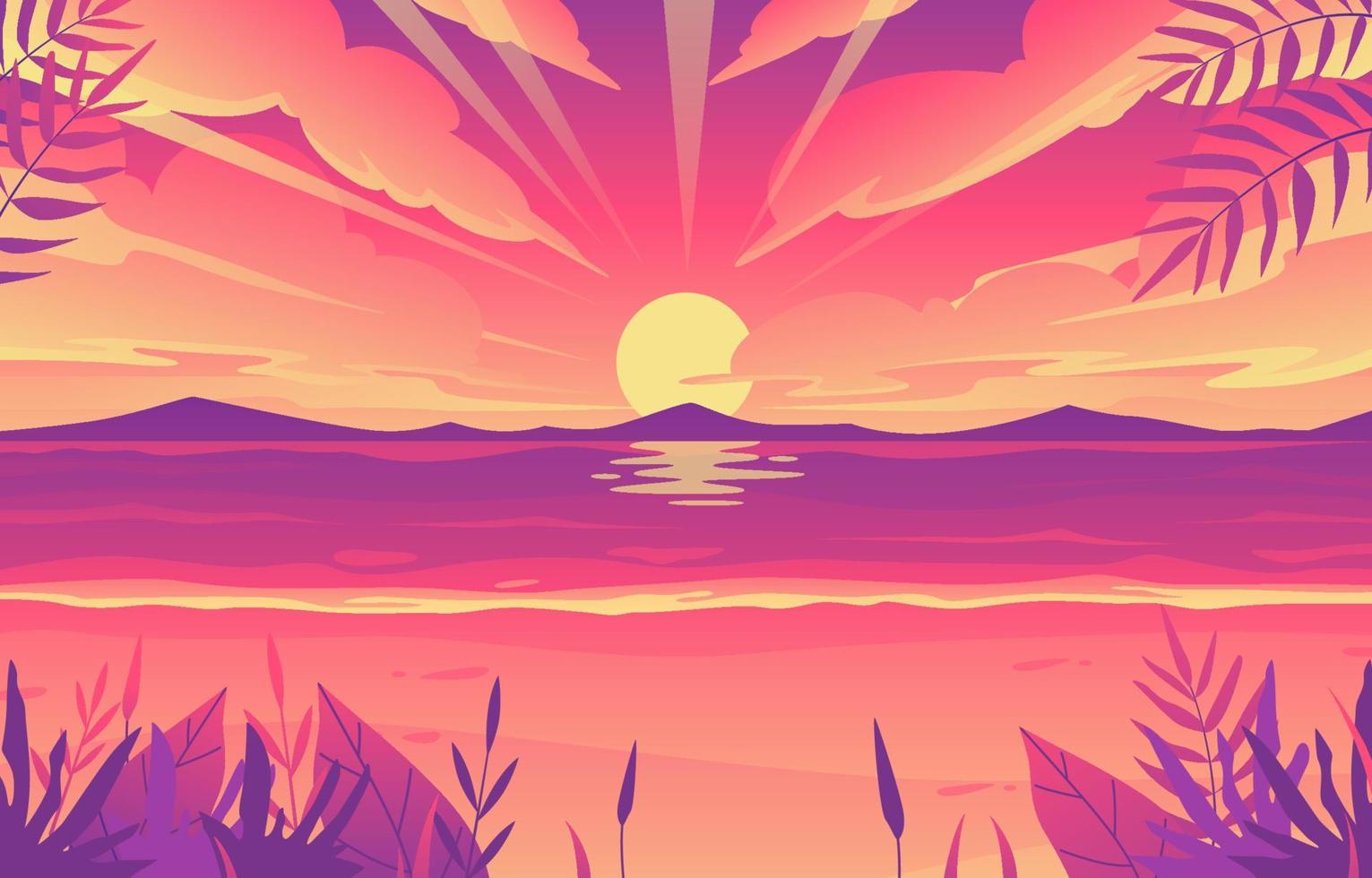 paisaje de playa al atardecer vector