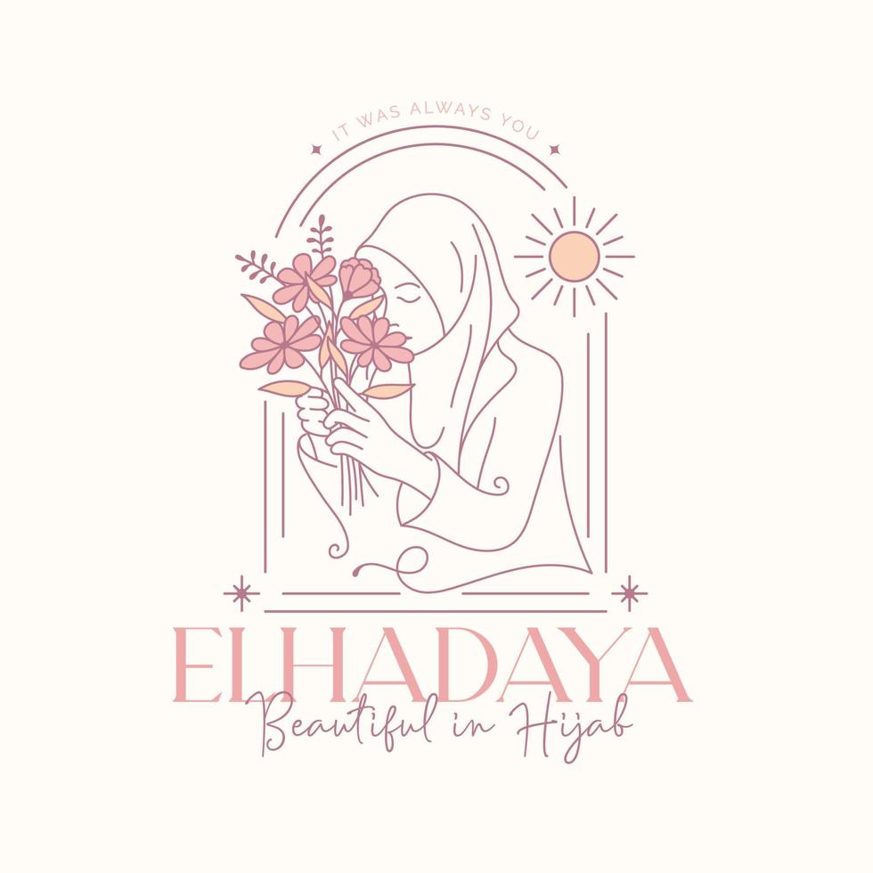 linear minimal women wearing hijab logo vector
