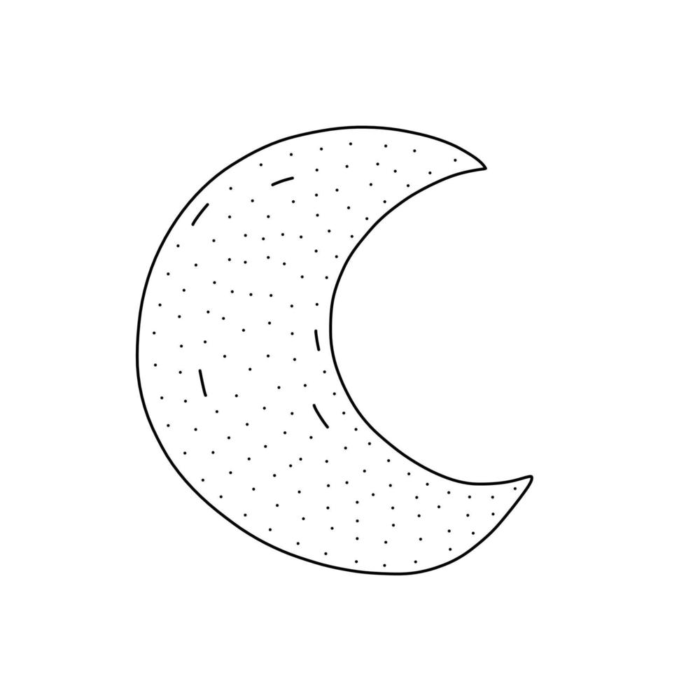 Hand drawn vector illustration of Moon in doodle style. Cute illustration of a earth sputnik on a white background.