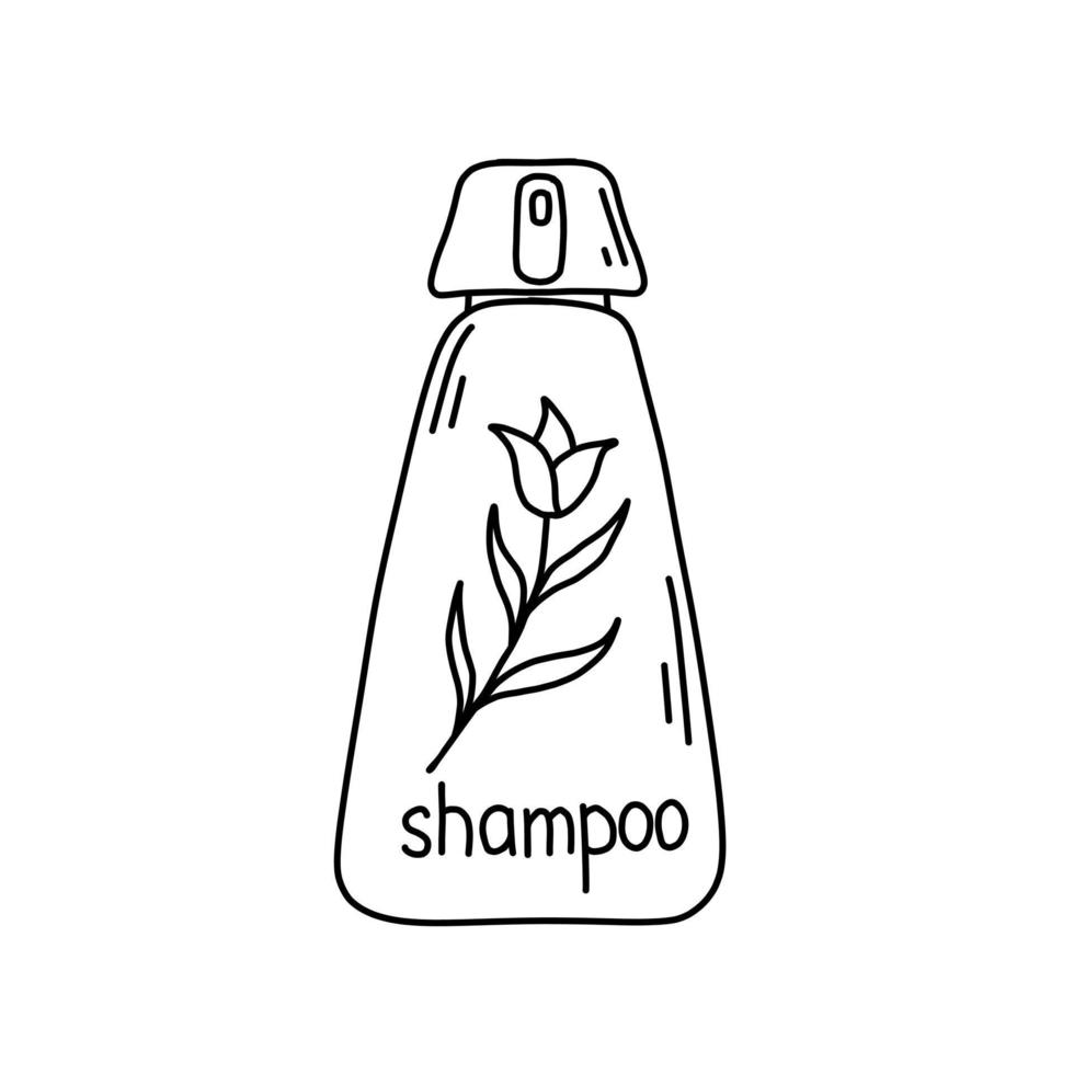 Hand drawn vector illustration of shampoo icon in doodle style. Cute illustration of hair care icon on white background.